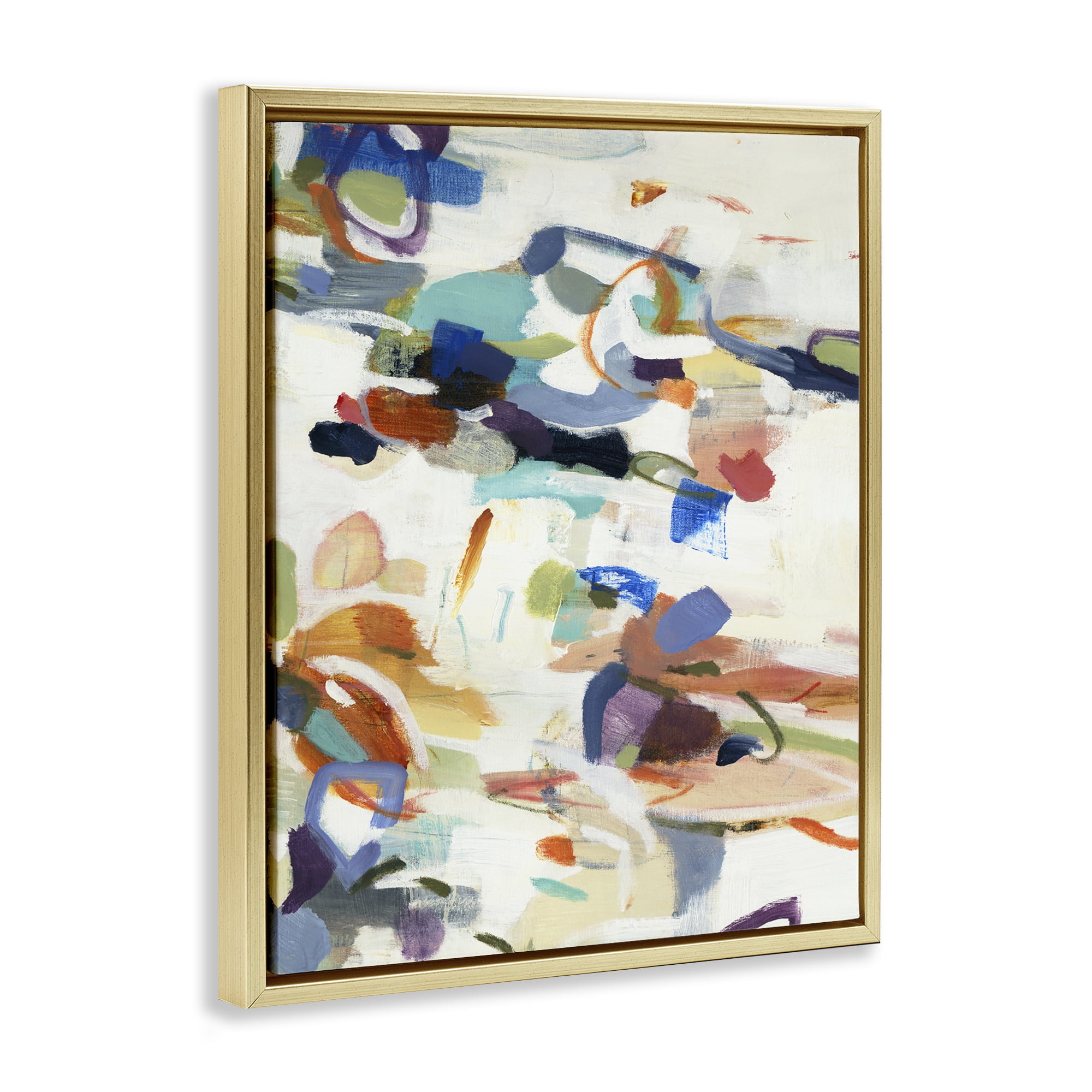 Stupell Industries Flowing Stippled Brushstrokes Gold Framed Floater Canvas Wall Art, design by Lisa Ridgers