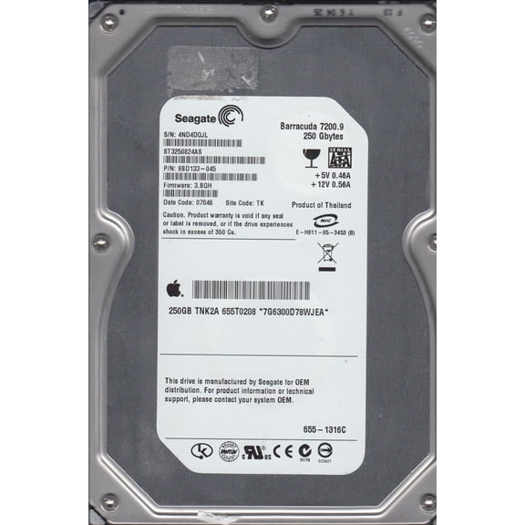 ST3250824AS, 4ND, TK, PN 9BD133-045, FW 3.BQH, Seagate 250GB SATA 3.5 Hard Drive