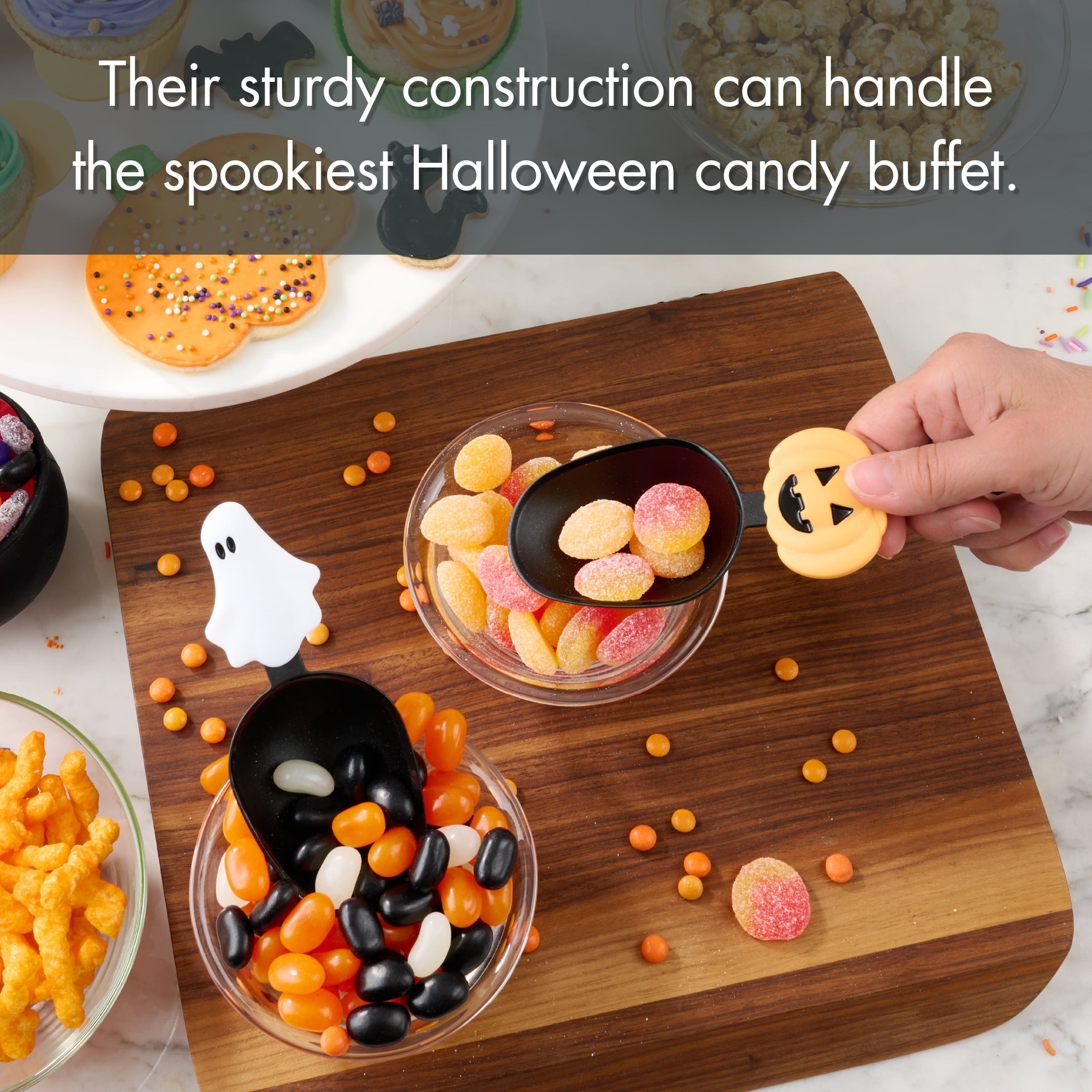 Way to Celebrate Halloween Candy Scoop Set, Jack-O-Lantern and Ghost Themed, 2 Pieces