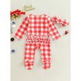 thumbnail image 4 of Cenuakty Infant Baby Christmas Footed Romper, Crutch/Plaid/Christmas Tree Print Long Sleeve Ruffled Zipper Jumpsuit + Headband, 4 of 9