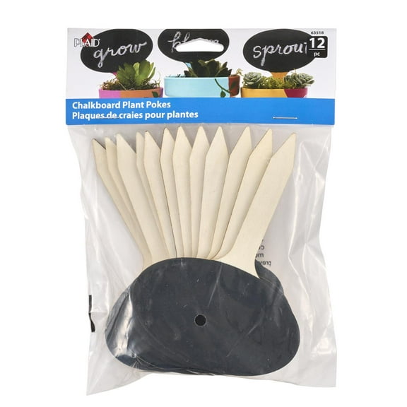 Plaid Wood Surfaces Decorative Chalkboard Plant Pokes, 12 Pc