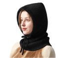 thumbnail image 3 of Xfvqtps Womens Hooded Scarf Hat Knit Solid Color Adjustable Drawstring Button Coldproof Outdoor Versatile Neck Warm Fall Winter Beanie Hat Black, 3 of 4