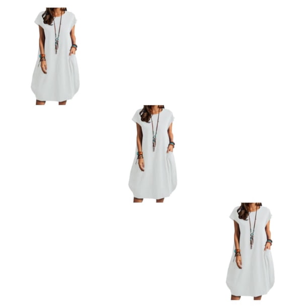 Vestido de Mujer Minnieouse Color Sólido Sin Mangas Blanco