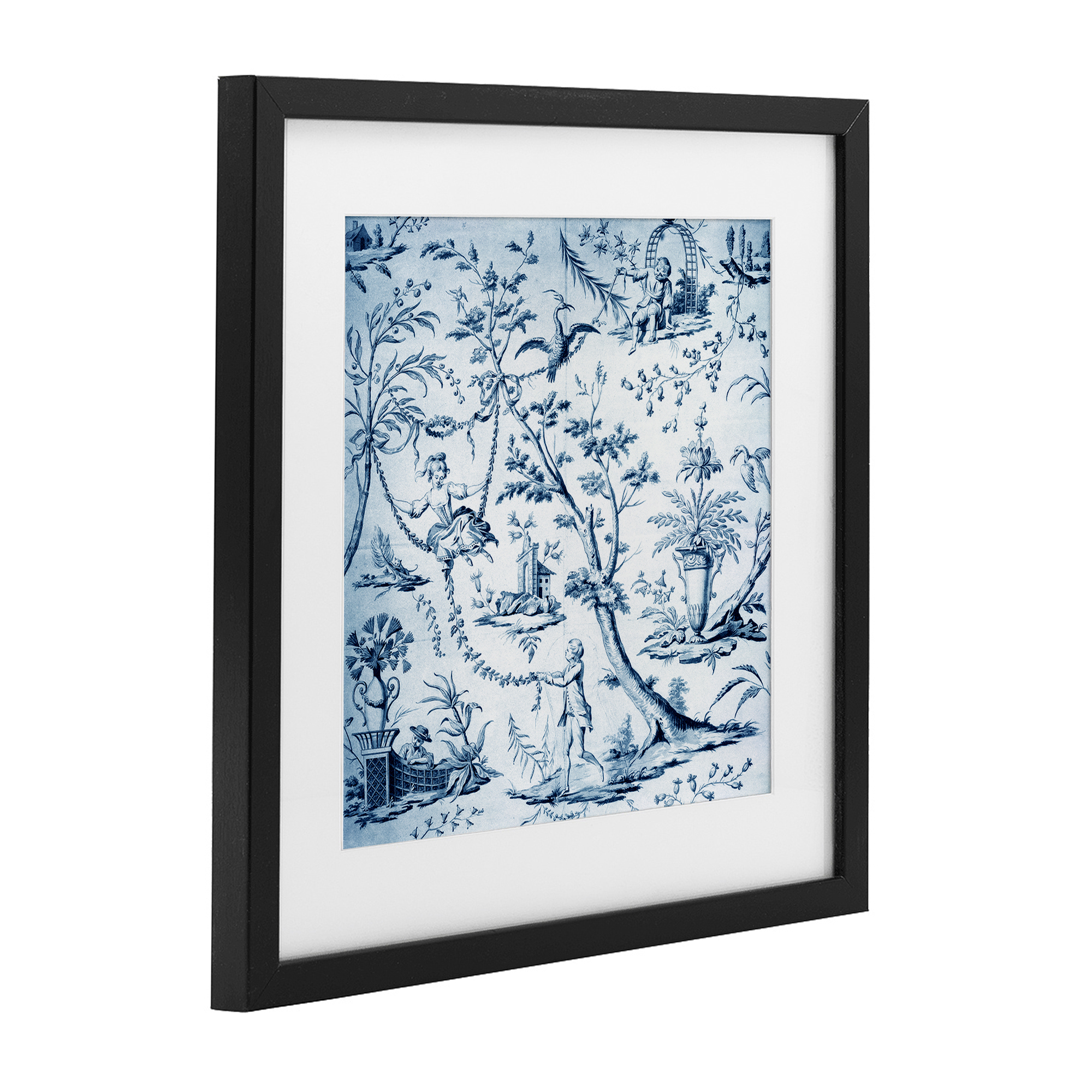Vintage Toile Scene Black Framed Print Under Glass, design by Vintage Hustle