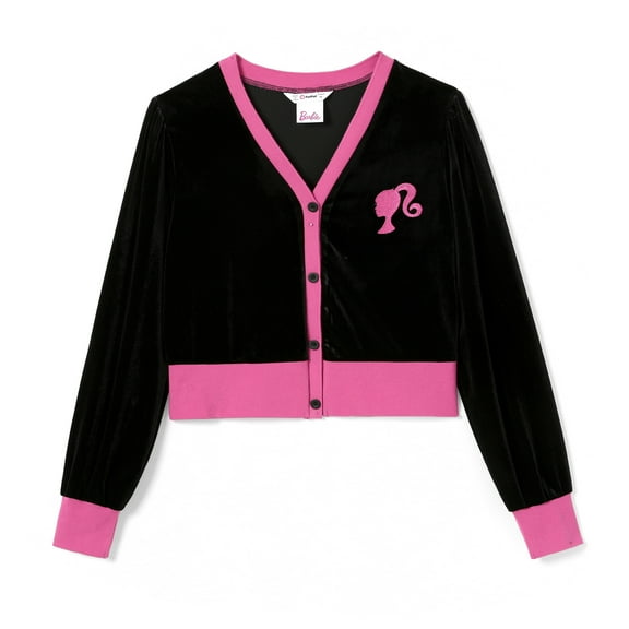 Barbie Women Cardigan Velvet Glitter Embroidered Pattern V-Neck Outwear Sizes S-XXL