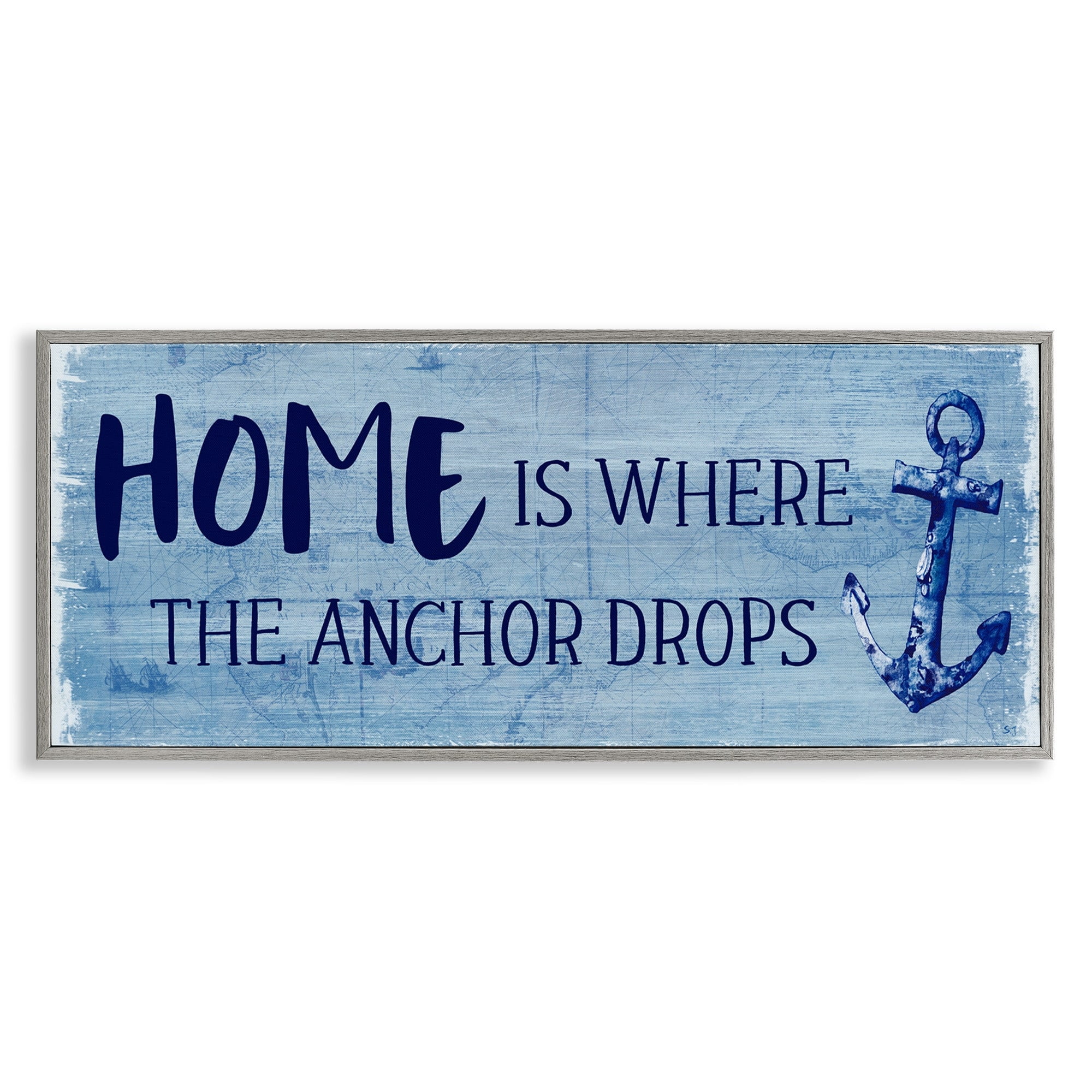 Stupell Industries Home Is Where Anchor Drops Nautical Beach Phrase Graphic Art Gray Framed Art Print Wall Art, Design by Susan Jill