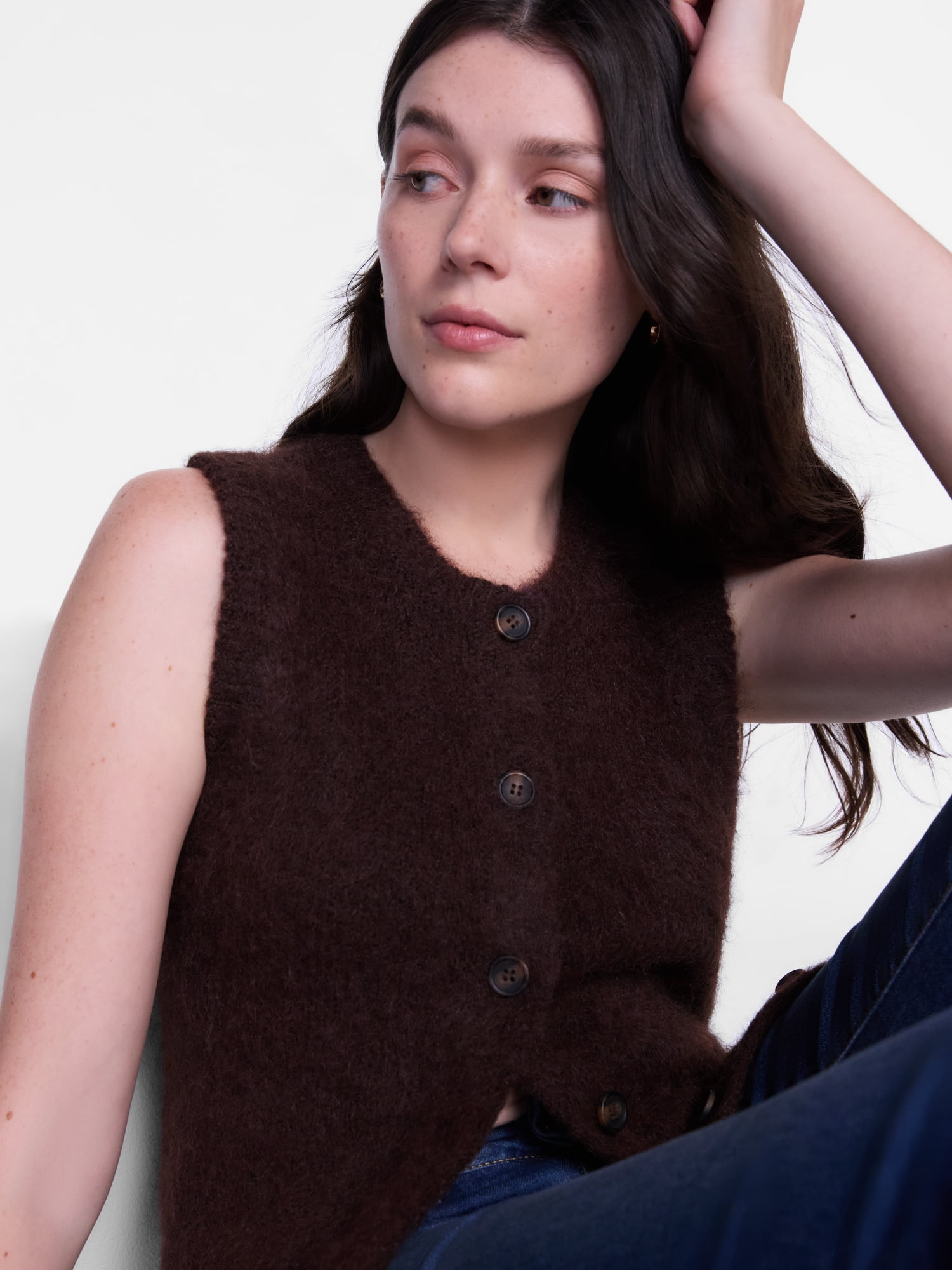 Scenario Women's and Women's Plus Button Front Textured Sweater Vest, Lightweight, Sizes XS-4X