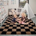 thumbnail image 2 of ZENELESS Fluffy Checkered Rug,5x7 Soft Fuzzy Shag Shaggy Carpet for Living Room Bedroom Kids Room, Dorm Home Decor,Black and Camel, 2 of 7