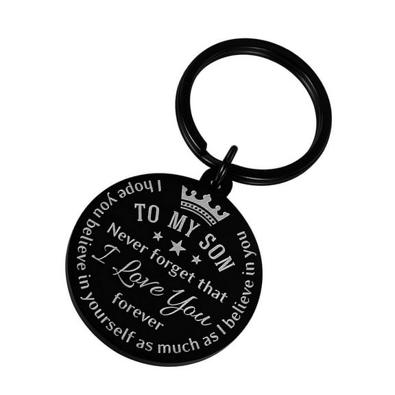 Homoyoyo Black Stainless Steel Keychain with Inspirational Blessing Words, Decorative Gift for Son, and Stylish