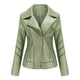 thumbnail image 1 of YUEHAO - Chaqueta de cuero fina con cuello alto y cremallera para mujer, color verde, 1 of 8