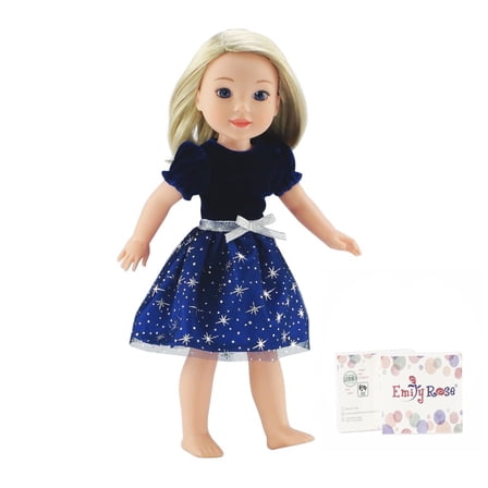 Emily Rose Doll Clothes Blue Velvet Party Dress 14 Inch Compatible with Wellie Wishers and Glitter Girls Dolls