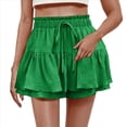 thumbnail image 2 of Pantalones Cortos con Volantes y Cintura Alta para Mujer, con Cordón Ajustable, Holgados e Informales, Falda de Verano, Color Verde , Talla M, 2 of 9