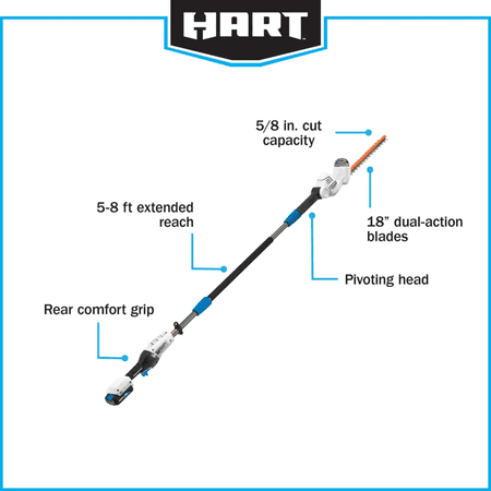 HART 20-Volt Pole Hedge Trimmer Kit, (1) 2.0 Ah Lithium-Ion Battery