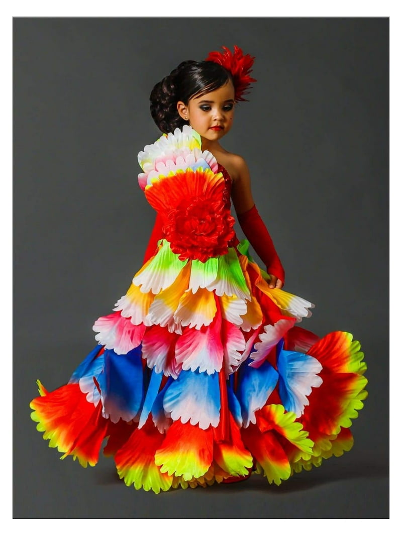 MBG Girls Dress Rainbow Spanish Flamenco Dancer Costume, Size: 12