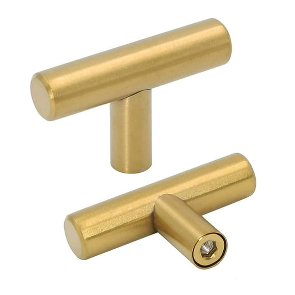 goldenwarm 5pcs Brushed Brass Single Bar Cabinet Cupboard Drawer Door Handle Pull Knob for Furniture Kitchen Hardware Overall Length 2in