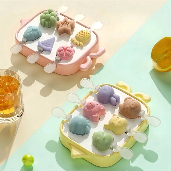 Silicone Ice Pop Mold, 12-Cavity Ice Cream Molds with Reusable Sticks, Animal Fruit Motifs, BPA Free (2 Pack)