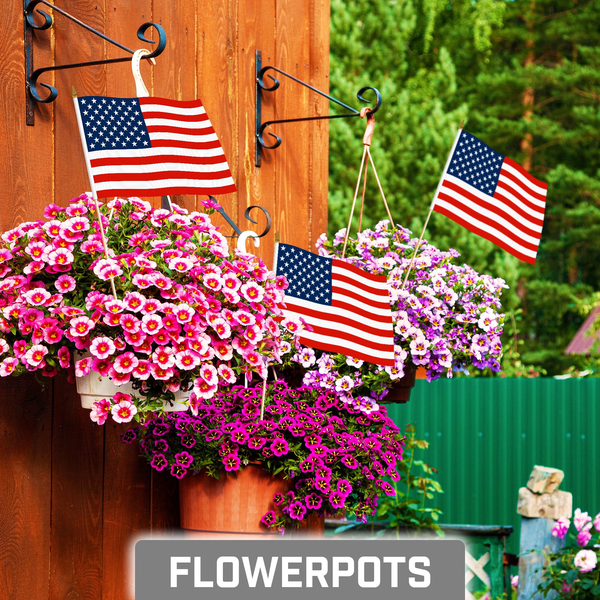 G128 Small Flag on Sticks, 8x12 In, Mini American Handheld Printed 150D Polyesters, 250th Anniversary, 12 Pack