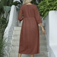 thumbnail image 5 of Busydd Womens Fall Dresses 1/2 Sleeve Round Neck Midi Dress Fashion Elegant Solid Color Homecoming Dresses Casual Flowy Cotton Linen Cocktail Dress, 5 of 5