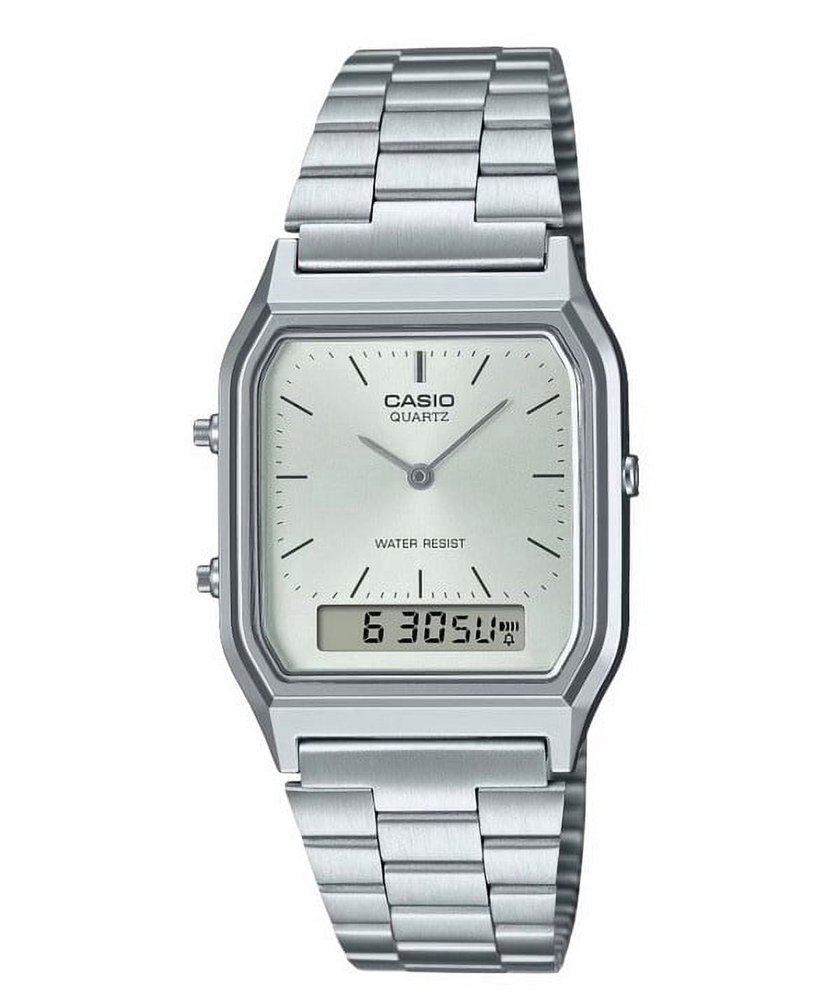 Casio Men's Silver Stainless Steel Watch with Green Textured Dial