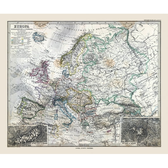 Historic Map - Europe - Stieler 1885 - 27.52 x 23 - Vintage Wall Art