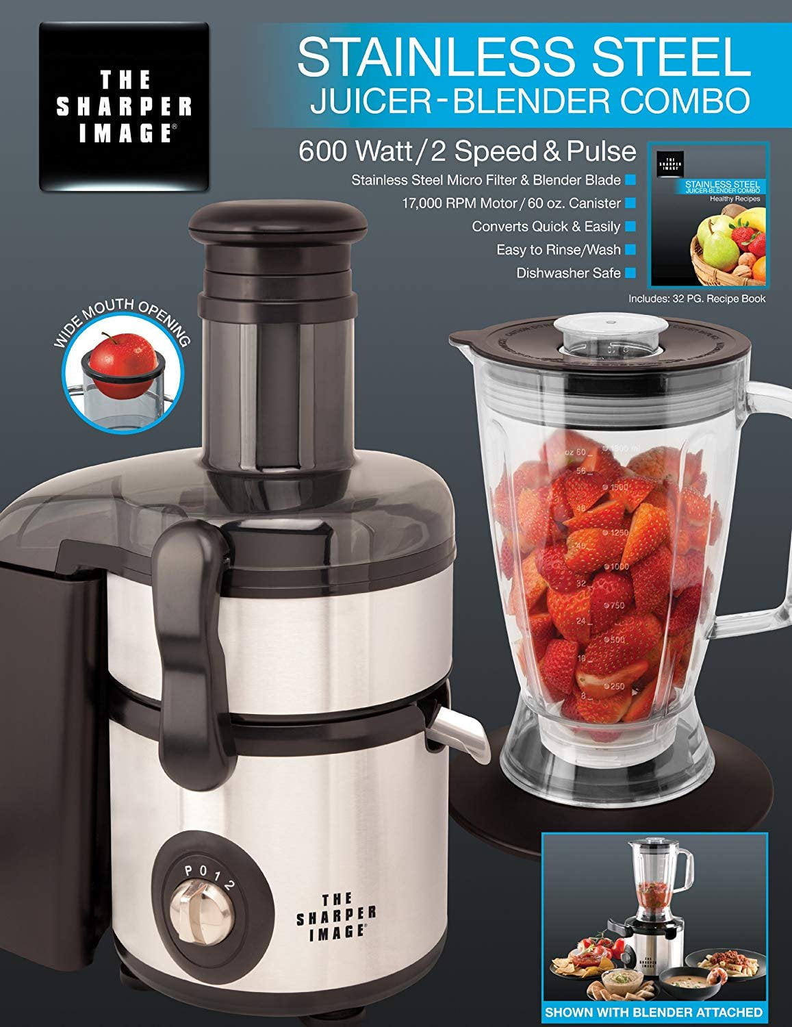 The Sharper Image 600-Watt/2 Speed and Pulse Stainless Steel Juicer-Blender Combo