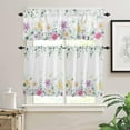 thumbnail image 2 of Floral 3pcs Kitchen Curtain Valance and Tiers Set, Small Window Valance Curtain Insulated Blackout Drapes with 2 Tiers Curtains for Kitchen Bathroom, Colorful Flowers Butterflies Eucalyptus Leaves, 2 of 6