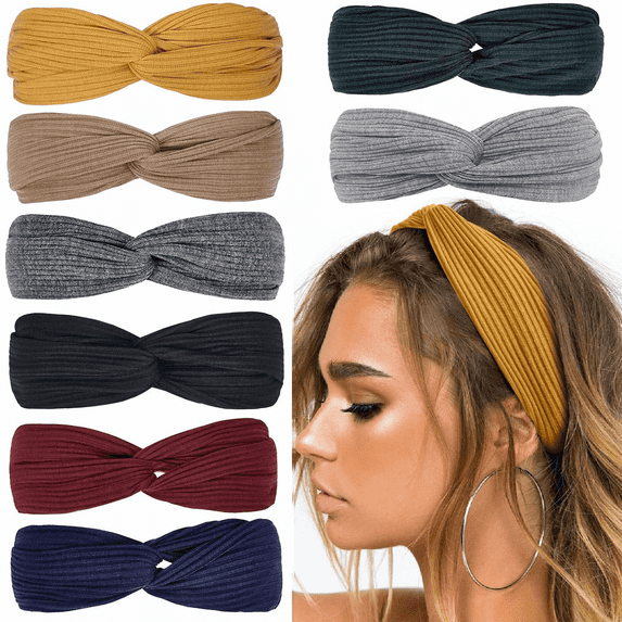 8 Pack Headbands for Women, Twist Knotted Boho Stretchy Hair Bands for Girls, Solid Color Headwrap for Girl Sports Yoga
