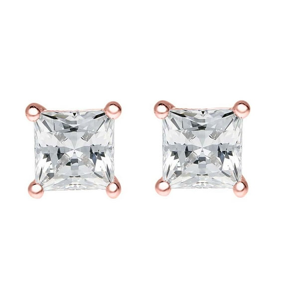 Mauli Jewels 0.25 Carat Princess Cut Natural Diamond ( G-H/ SI1-SI2 ) Prong Set Stud Earrings In 14K Solid Rose Gold