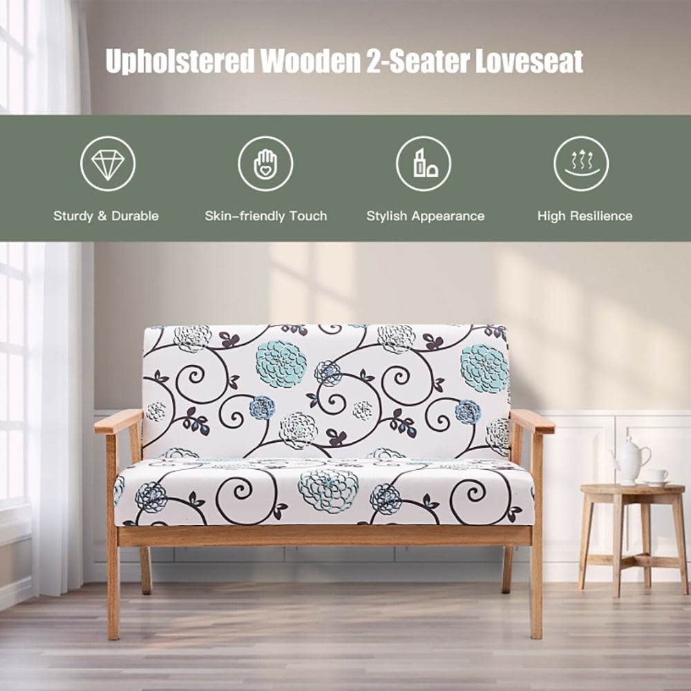 Finihen Loveseat Sofa, 2 Seater Cushioned Couch for Small Spaces, Modern Fabric Loveseat Sofa Couch Upholstered 2-Seat Armchair, for Living Room, Bedroom, 2 seat, White & Blue Finihen Loveseat Sofa, 2 Seater Cushioned Couch for Small Spaces, Modern Fabric Loveseat Sofa Couch Upholstered 2-Seat Armchair, for Living Room, Bedroom, 2 seat, White & Blue