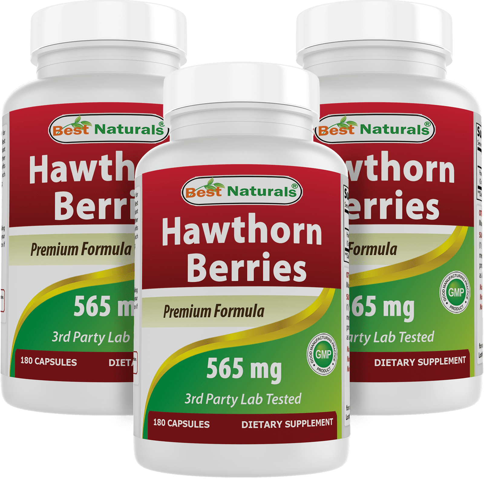 Best Naturals Hawthorne Supplement Pills, 3Pack, 565mg, 180 Capsules