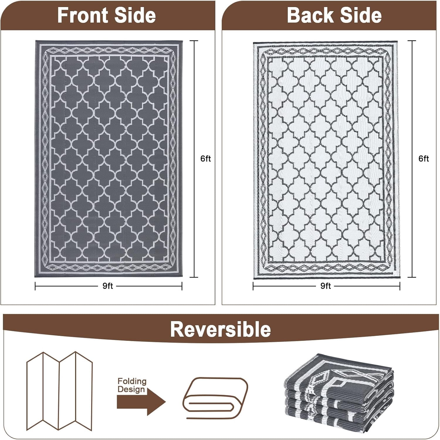 Memoryfield Outdoor Rug 10x14ft for Patios, Plastic Straw Rug Outside Carpet Mats for Picnic, Backyard, Deck, Balcony, Porch, Beach, Gray & White