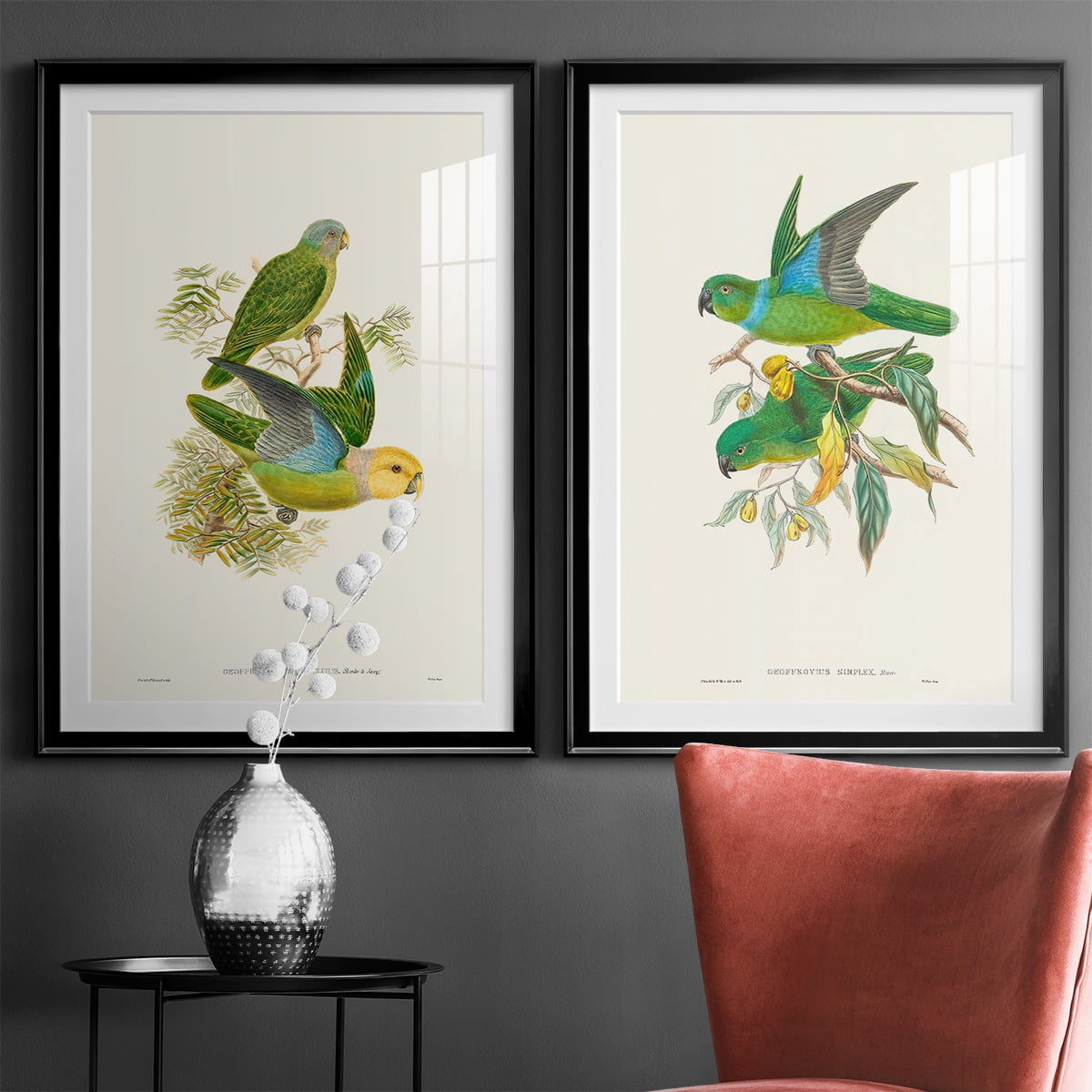 Wexford Home Lime & Cerulean Parrots I Premium Framed Print, 30.5" x 42.5" - Ready to Hang, Black (Set of 2)