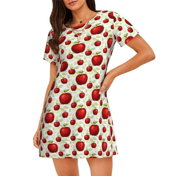 Fotbe Fruit Apples Bata de Dormir para Mujer con Estampado, Camisón de Algodón de Manga Corta, Ropa de Dormir Casual