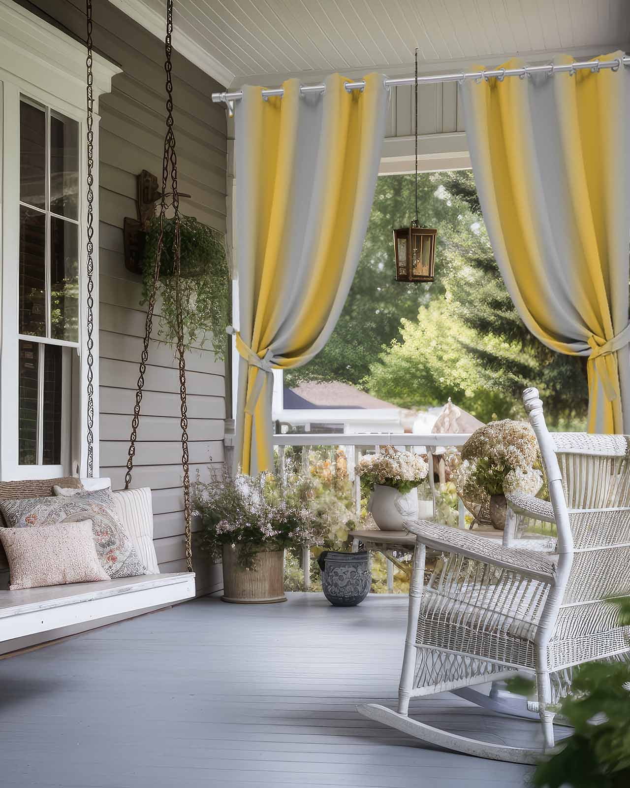 Outdoor Curtains for Patio, Yellow Ombre Waterproof Blackout Outside Curtain for Porch/Pergola/Gazebo, Grey Modern Art Farmhouse Thermal Insulated Drapes for Cabana, 1 Panel, 54 x 108 Inch