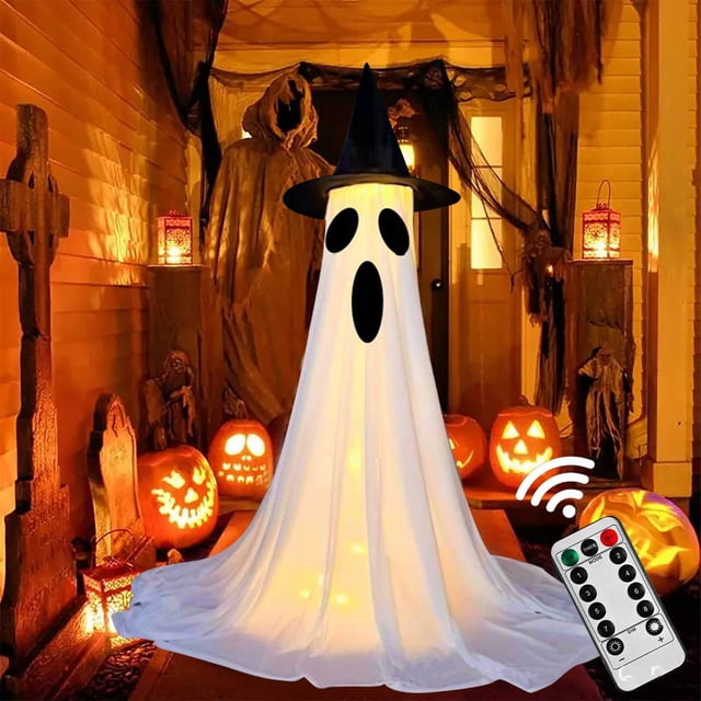 Staron Halloween Decorations under $5! Ghost Lamp Remote Control Adjustable Height LED Lights Spooky Ghost Decorations for Garden Party