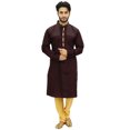 thumbnail image 2 of Atasi Men's Party Wear Linen Kurta Pyjama Set Brown Ethnic Shirt-Small, 2 of 7