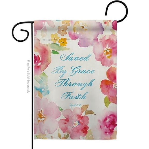 Breeze Decor  Saved by Grace Garden Flag Religious Bible Verses 13 x 18.5 in. Double-Sided Decorative Vertical Flags for House Decoration Banner Yard Gift