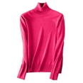 thumbnail image 4 of Mock Neck Tops for Women Long Sleeve Dressy Casual Lightweight Basic Knitted Pullover Sweater Hot Pink L, 4 of 4