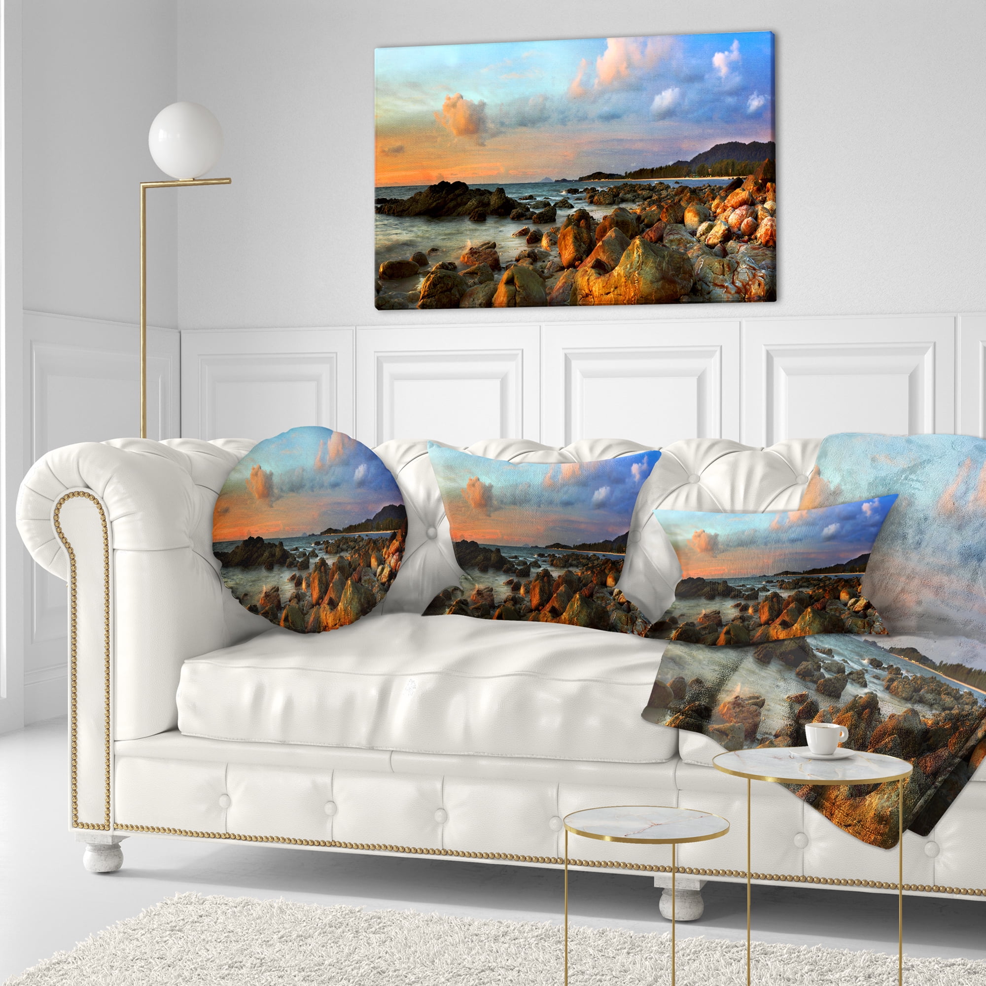 Designart Colorful Tropical Sunset - Photography Throw Pillow - 12x20