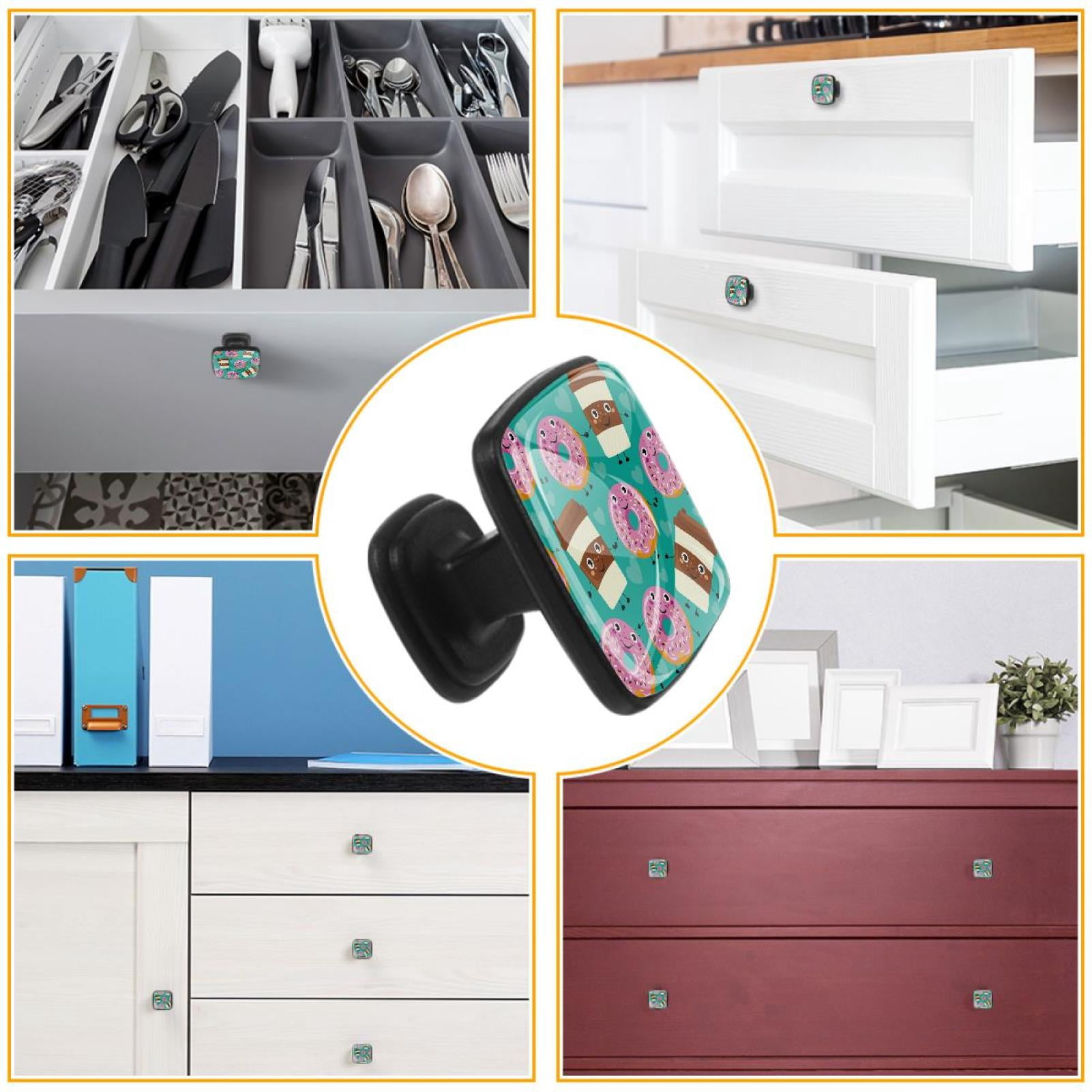 4 Pcs Cabinet Handle Drawer Pulls Donut Drinks Coffee Knobs with Screws Square Furniture Office Cabinet Knob Decoration