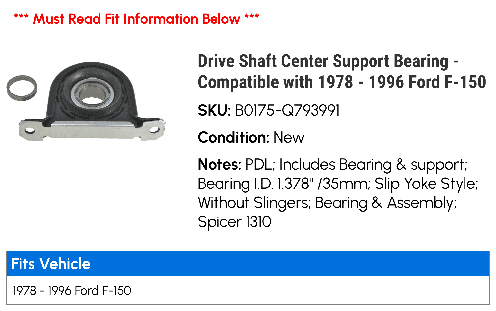A ANTCAM Drive Shaft Center Support Bearing-RWD Rear 1-Qty For F150 1978-1979 1985-1997,for F250 1983 1989-1990 1992-1997 1999 & SuperDuty 1999-2002,for Tahoe 1995,for Blazer 1994,for Yukon 1995