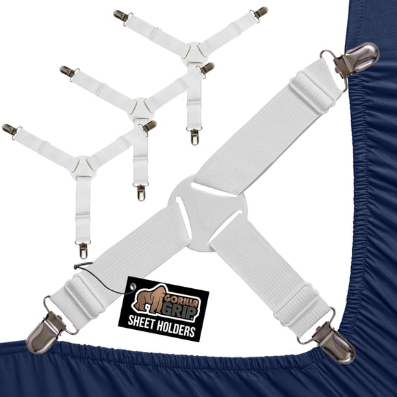 Soportes para sábanas GORILLA GRIP (patente pendiente de patente), paquete de 4, color blanco