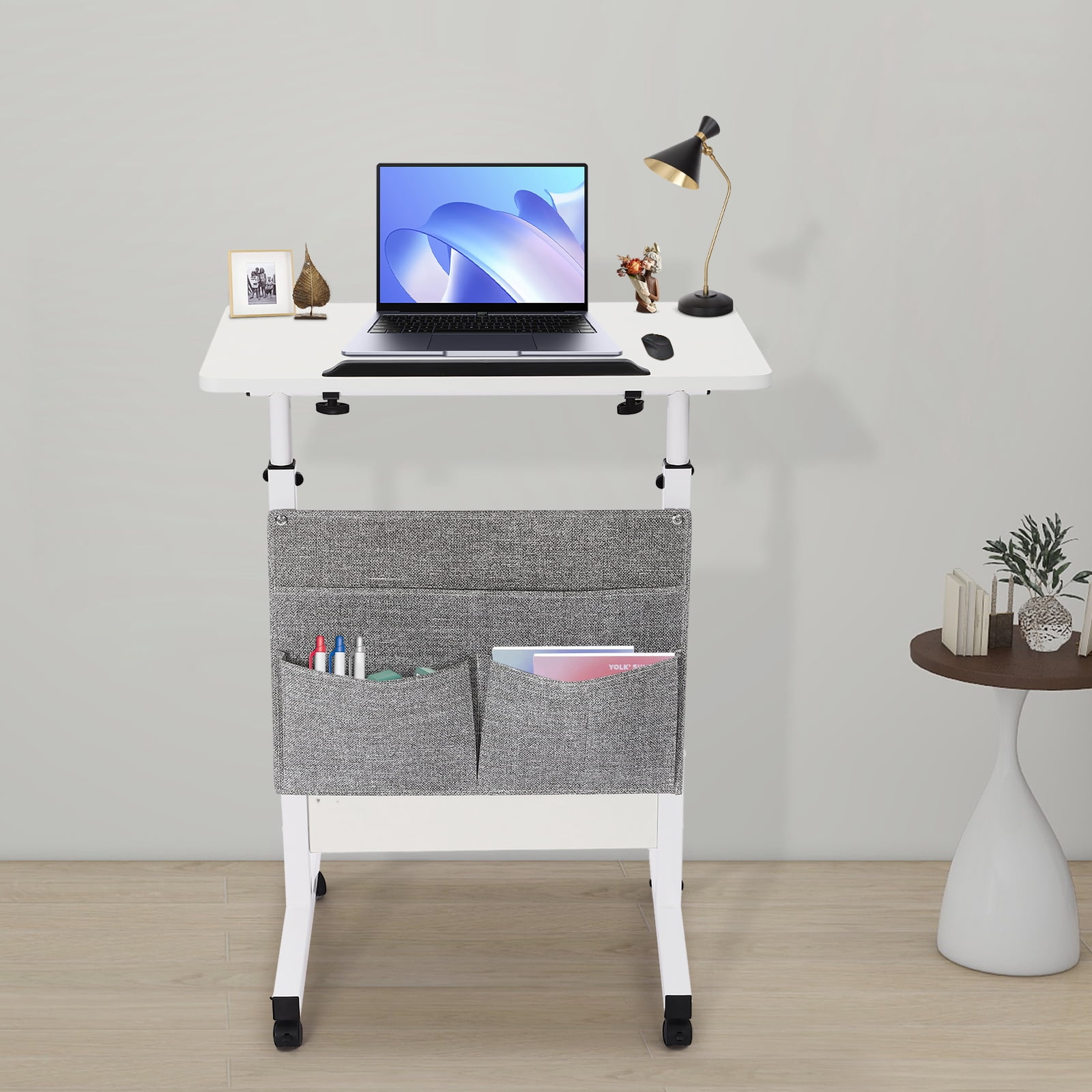 White Adjustable Height Standing Desk Portable Laptop Desk Rolling Computer Stand with Adjustable Height