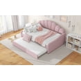thumbnail image 6 of Newest Full Size Upholstered Daybed with Shell Shaped Backrest & Trundle, Pink Velvet Sofa Bed with Curved Arms, Convertible Sleeper for Living Room or Guest Room, 6 of 18