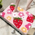 thumbnail image 1 of Strawberry Floral Bathroom Mat | Soft Polyester Bath Rug | 40x60cm/15.75x23.62in | Absorbent NonSlip | Pink Gray | Machine Washable | Shower Entryway, 1 of 6