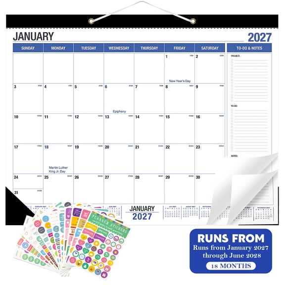 Amaopus 2027 Calendar, 18 Months Desktop Calendar, 22" x 17" Extra Large Wall Calendar Runs from Jan. 2027 to Jun. 2028 with Stickers for Home School Office Desk Top Organizing