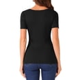 thumbnail image 3 of INSPIRE CHIC Knit Tops for Women's Short Sleeve Irregular Neck Ruched Side Blouse L Black, 3 of 4