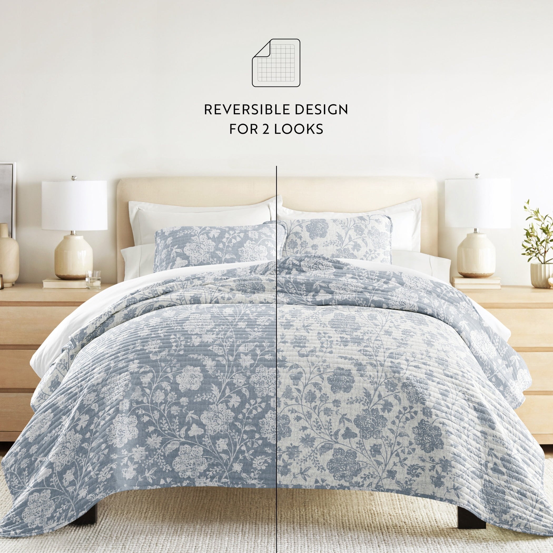 Lightweight Quilt Set Super Soft Wrinkle Resistant Quilted Coverlet Floral Patterns by Comfort Canopy