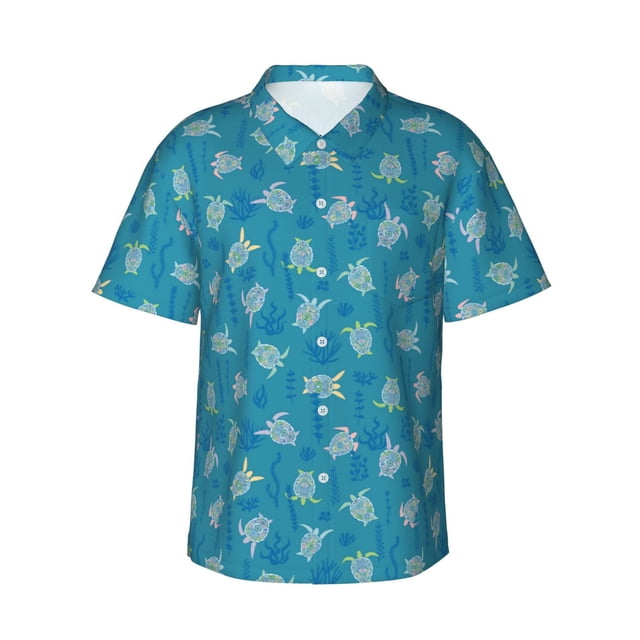 Balery Sea Turtle Camisas hawaianas de manga corta para hombre, camisas playeras de corte holgado, camisas de vacaciones con botones,3X-Large