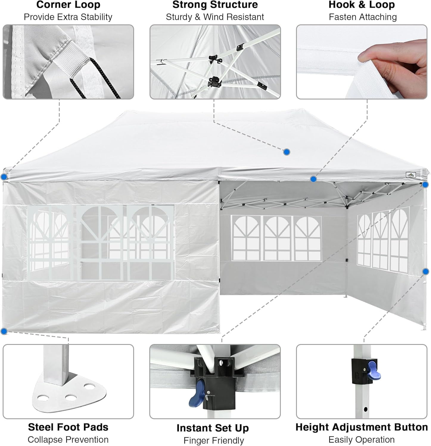 10'x20' Waterproof Ez Pop Up Canopy Tent Shelter, White